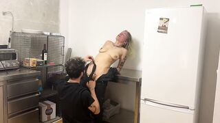 rough and wild in the kitchen! throat fuck ends in a pool of squirt