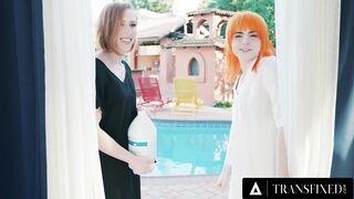 TRANSFIXED - Redhead Trans Shiri Allwood & Jean Hollywood Give Kenzie Anne Oiled Massage With Facial