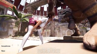 An ancient statue awakened and began to fuck Lara in an arena with 1,000 spectators. 3D Hentai Game